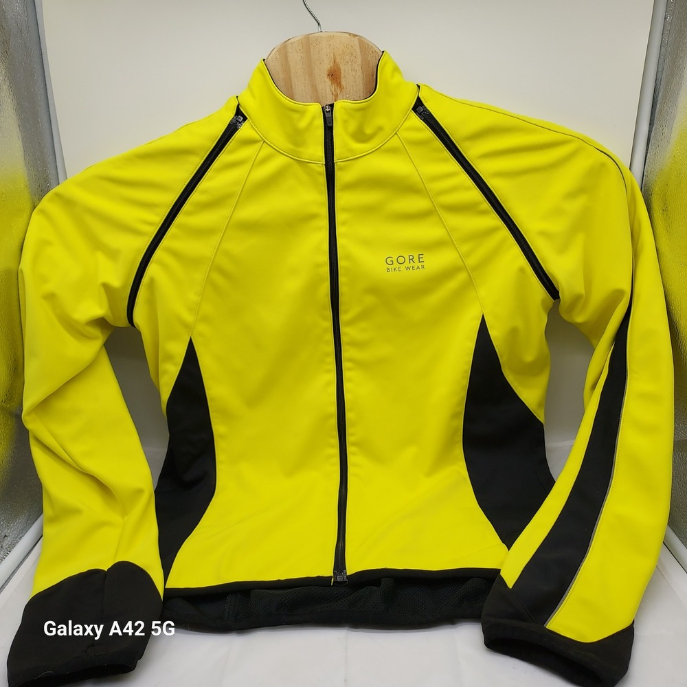Gore Bike Wear Windstopper Soft Shell Cycling Jacket Neon Yellow Black Mens XL